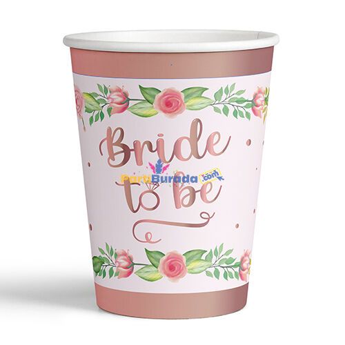 8'l Karton Bardak Yaldzl Rose Bride To Be 8 Oz